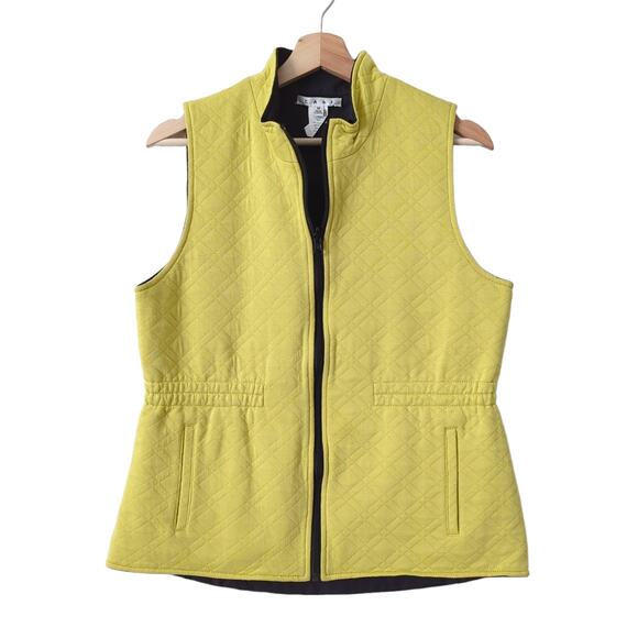 CAbi Women's Reversible Yellow Black Quilted Vest Full Zip Up Size Medium Cute! - Picture 2 of 8